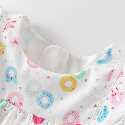 Girls Summer Cotton Doughnut Print Sweet Party Dress