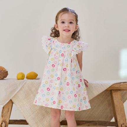 Girls Summer Cotton Doughnut Print Sweet Party Dress
