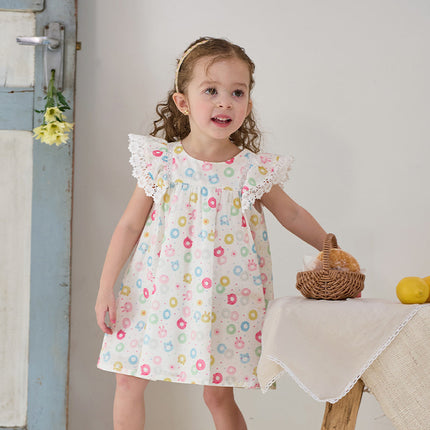Girls Summer Cotton Doughnut Print Sweet Party Dress