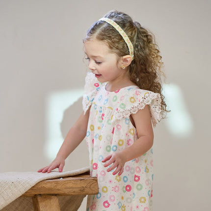 Girls Summer Cotton Doughnut Print Sweet Party Dress