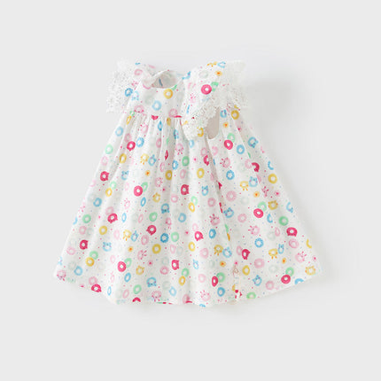 Girls Summer Cotton Doughnut Print Sweet Party Dress