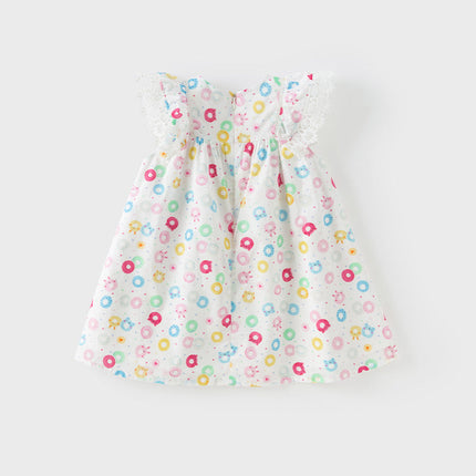 Girls Summer Cotton Doughnut Print Sweet Party Dress