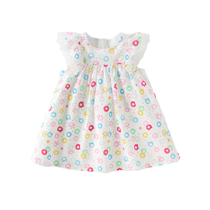 Girls Summer Cotton Doughnut Print Sweet Party Dress