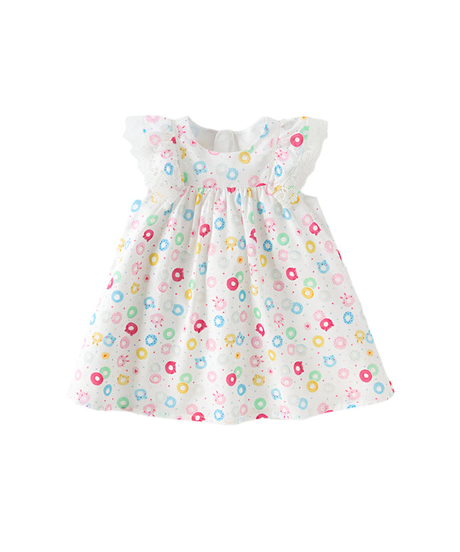 Girls Summer Cotton Doughnut Print Sweet Party Dress