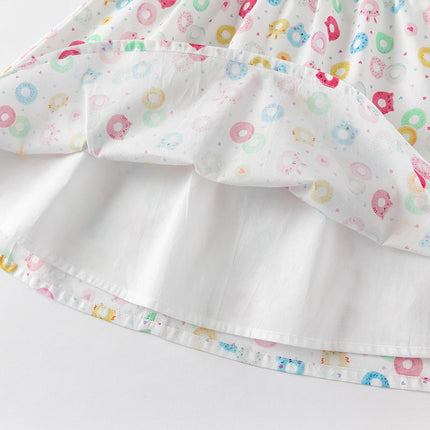 Girls Summer Cotton Doughnut Print Sweet Party Dress