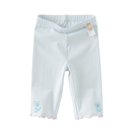 Toddler Girls Summer Light Blue/White Comfortable Cotton Slim Leggings