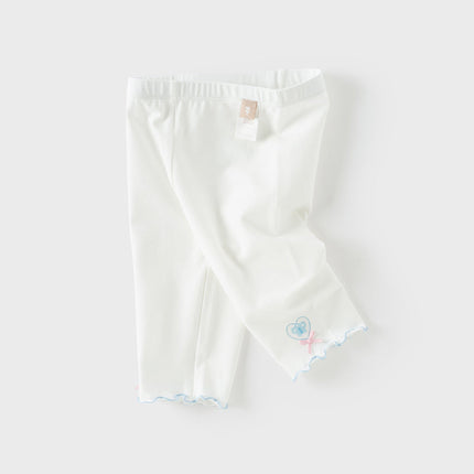 Toddler Girls Summer Light Blue/White Comfortable Cotton Slim Leggings