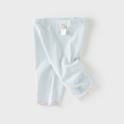 Toddler Girls Summer Light Blue/White Comfortable Cotton Slim Leggings