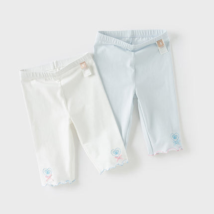Toddler Girls Summer Light Blue/White Comfortable Cotton Slim Leggings