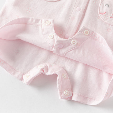 Baby Girls Summer Adorable Pink Print Doll Collar Cotton Breathable Rompers