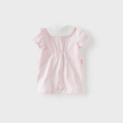 Baby Girls Summer Adorable Pink Print Doll Collar Cotton Breathable Rompers