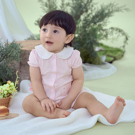 Baby Girls Summer Adorable Pink Print Doll Collar Cotton Breathable Rompers