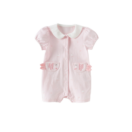 Baby Girls Summer Adorable Pink Print Doll Collar Cotton Breathable Rompers