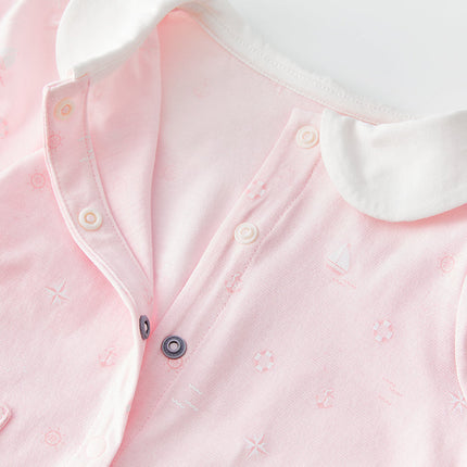 Baby Girls Summer Adorable Pink Print Doll Collar Cotton Breathable Rompers