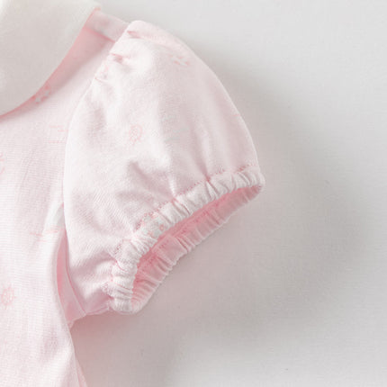 Baby Girls Summer Adorable Pink Print Doll Collar Cotton Breathable Rompers