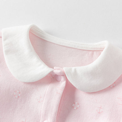 Baby Girls Summer Adorable Pink Print Doll Collar Cotton Breathable Rompers