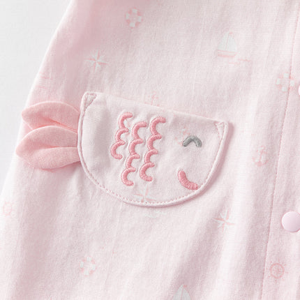 Baby Girls Summer Adorable Pink Print Doll Collar Cotton Breathable Rompers