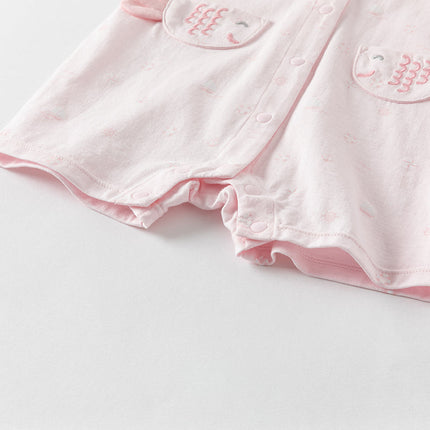 Baby Girls Summer Adorable Pink Print Doll Collar Cotton Breathable Rompers