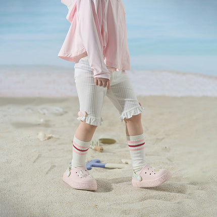 Toddler Girls Summer White/Pink Slim Breathable Leggings
