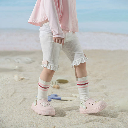 Toddler Girls Summer White/Pink Slim Breathable Leggings