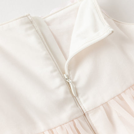 Girls Summer Pink Mesh Flower Halter Dress
