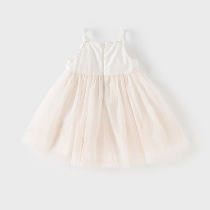 Girls Summer Pink Mesh Flower Halter Dress
