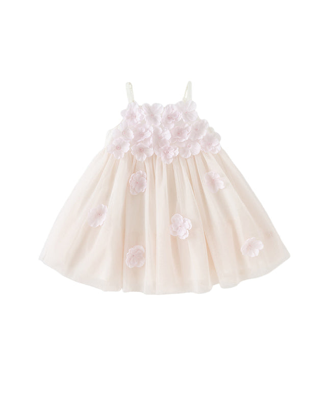 Girls Summer Pink Mesh Flower Halter Dress