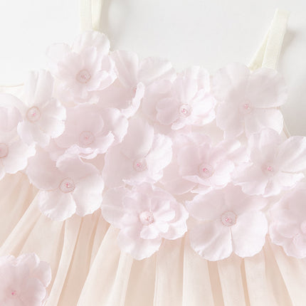Girls Summer Pink Mesh Flower Halter Dress