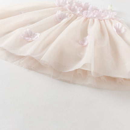 Girls Summer Pink Mesh Flower Halter Dress