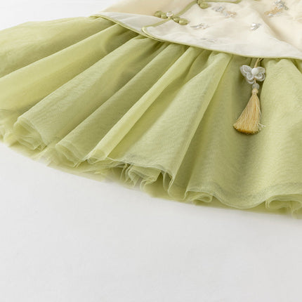 Toddler Girls Summer Chinese-style Light Yellow Cute Mesh A-line Dress