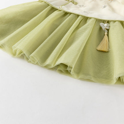 Toddler Girls Summer Chinese-style Light Yellow Cute Mesh A-line Dress