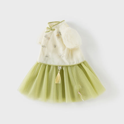Toddler Girls Summer Chinese-style Light Yellow Cute Mesh A-line Dress