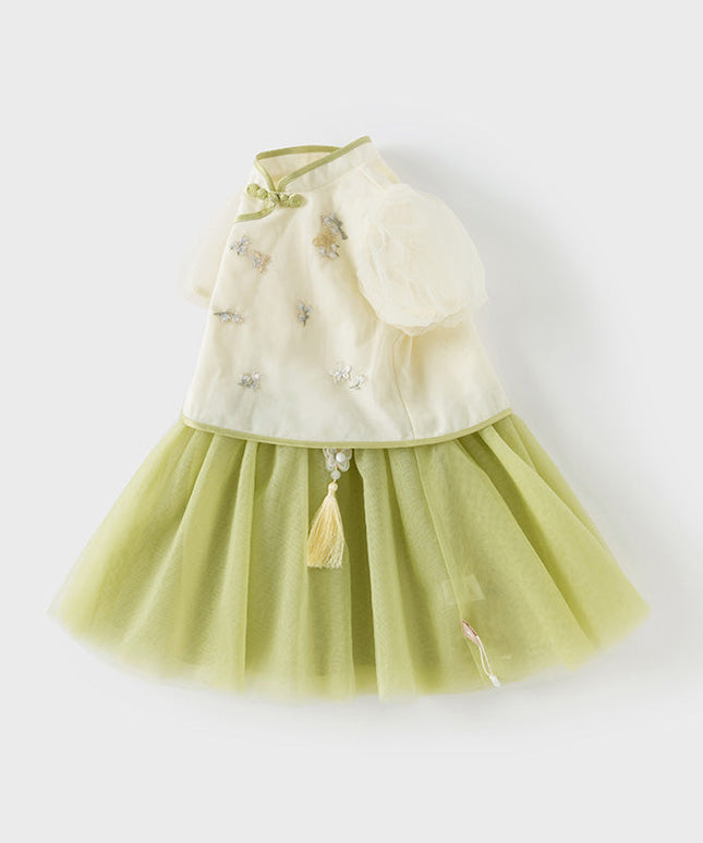 Toddler Girls Summer Chinese-style Light Yellow Cute Mesh A-line Dress