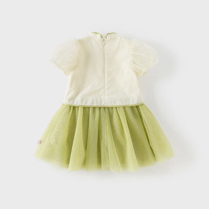 Toddler Girls Summer Chinese-style Light Yellow Cute Mesh A-line Dress