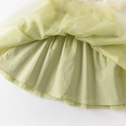 Toddler Girls Summer Chinese-style Light Yellow Cute Mesh A-line Dress