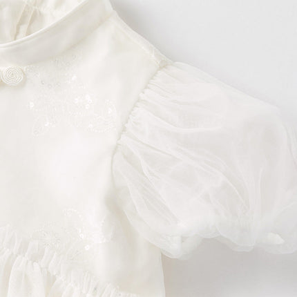 Toddler Girls Summer Adorable Beige Chinese-style A-line Mesh Dress