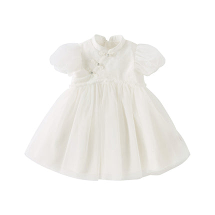 Toddler Girls Summer Adorable Beige Chinese-style A-line Mesh Dress