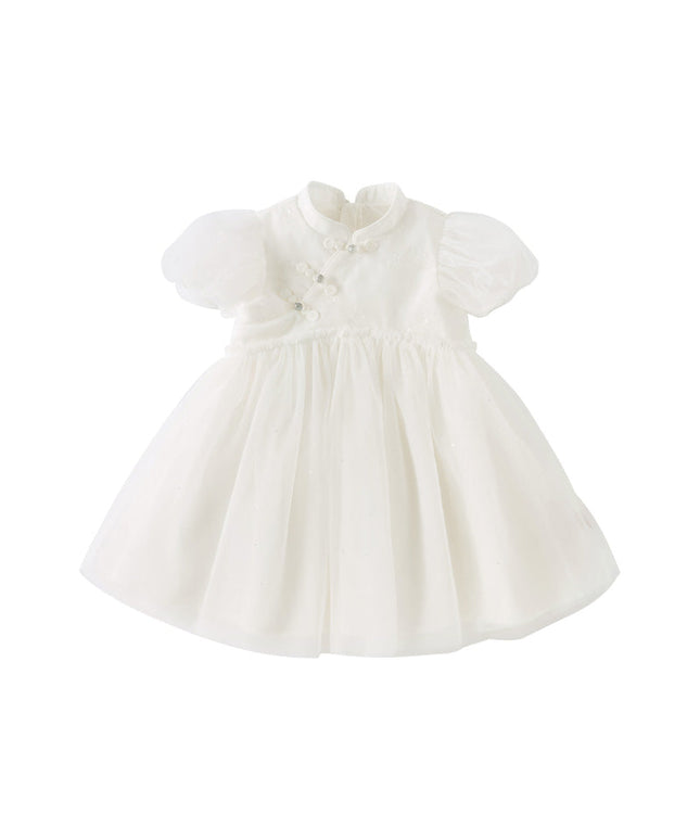 Toddler Girls Summer Adorable Beige Chinese-style A-line Mesh Dress