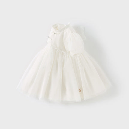 Toddler Girls Summer Adorable Beige Chinese-style A-line Mesh Dress