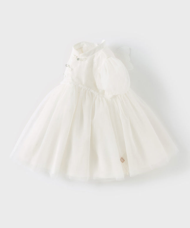 Toddler Girls Summer Adorable Beige Chinese-style A-line Mesh Dress