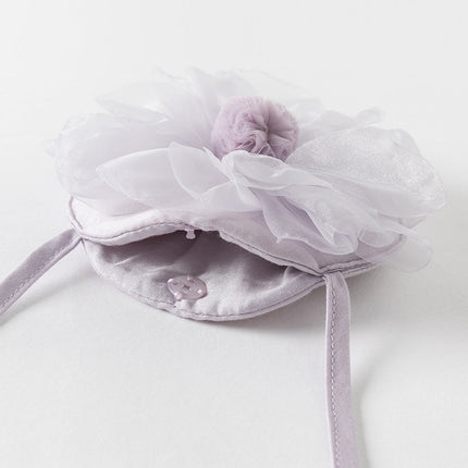 Kids Girls Summer Pretty Sleeveless Grey Purple Flower Mesh Dress (wallet bag)