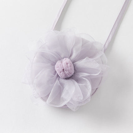 Kids Girls Summer Pretty Sleeveless Grey Purple Flower Mesh Dress (wallet bag)