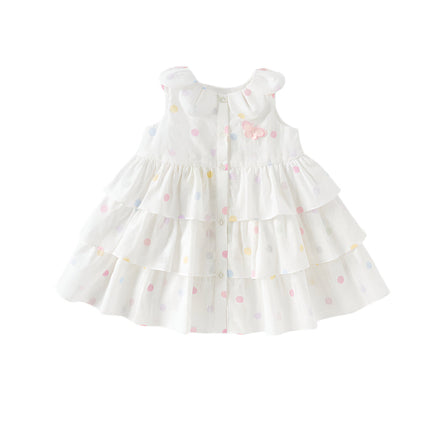 Girls Summer Cotton Colored Dots Sleeveless Dress