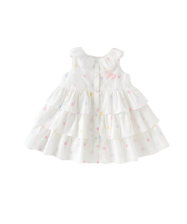 Girls Summer Cotton Colored Dots Sleeveless Dress