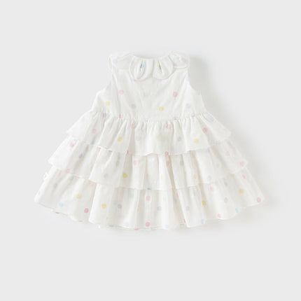 Girls Summer Cotton Colored Dots Sleeveless Dress