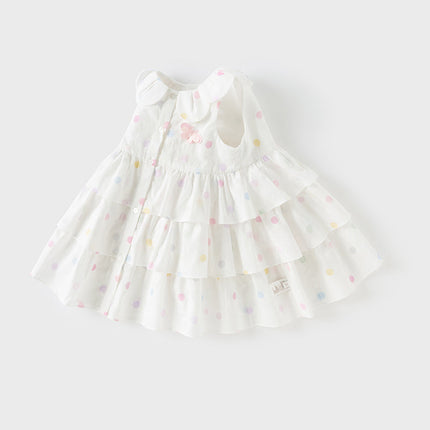 Girls Summer Cotton Colored Dots Sleeveless Dress
