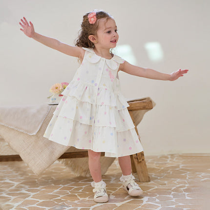 Girls Summer Cotton Colored Dots Sleeveless Dress