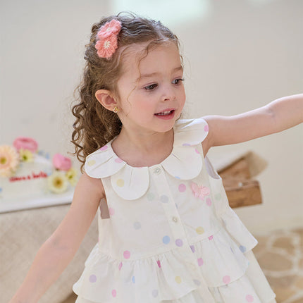 Girls Summer Cotton Colored Dots Sleeveless Dress