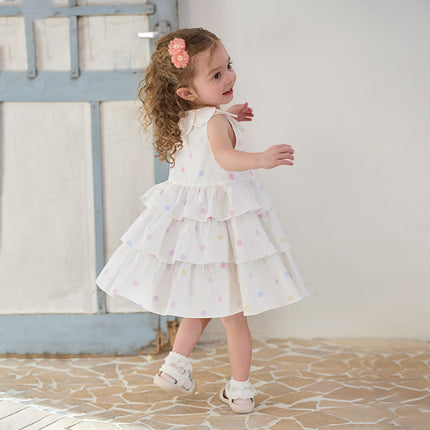 Girls Summer Cotton Colored Dots Sleeveless Dress