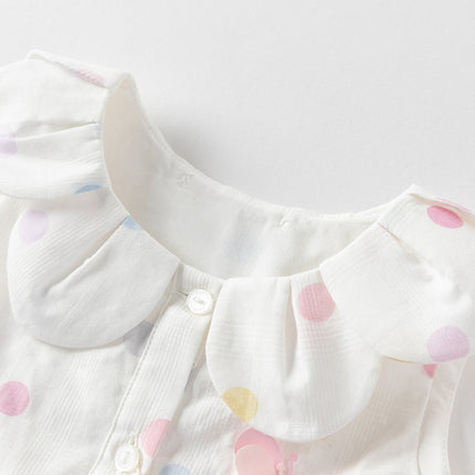 Girls Summer Cotton Colored Dots Sleeveless Dress